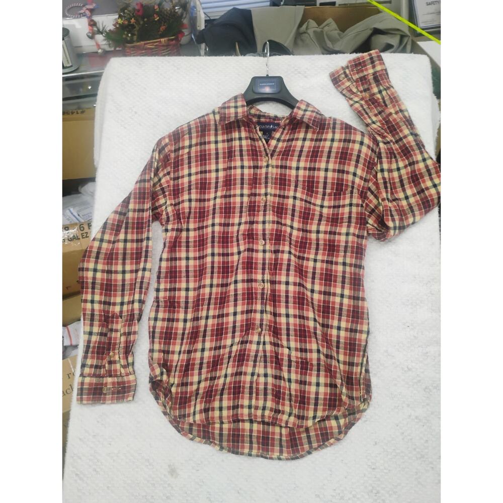 MOUNTAIN LAKE Women's Medium Plaid Button Up Shirt Red Cotton Everyday Casual